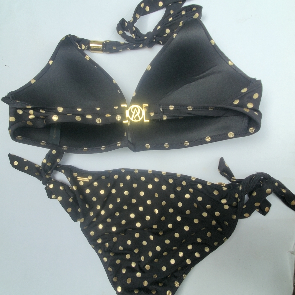 Victoria's Secret Black & Gold Polka-dot Bikini - Picture 4 of 11
